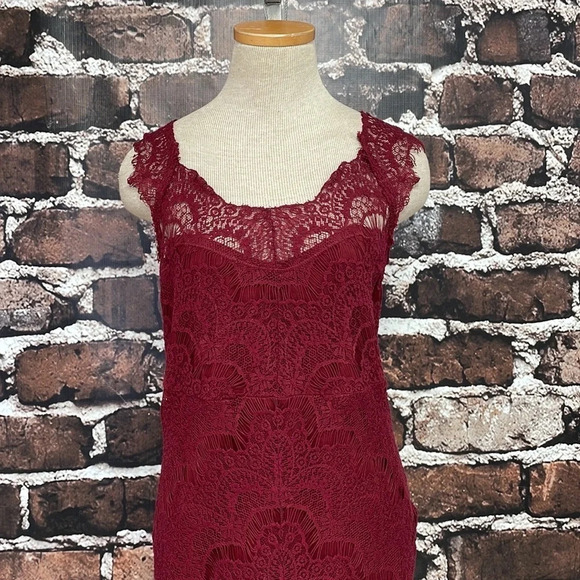 Intimately Free People Lace Midi Dress Sheath Sleeveless Maroon Red Size Medium - Picture 8 of 16